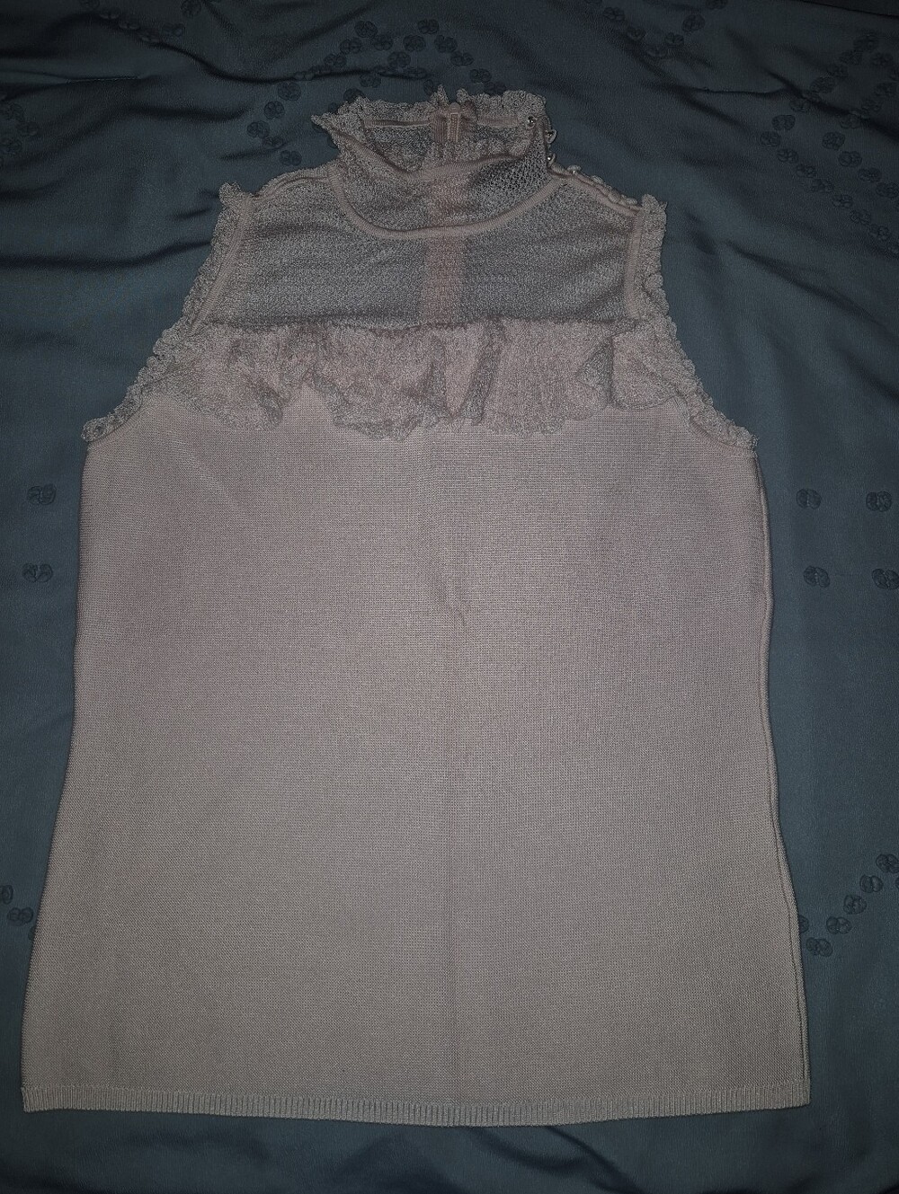 Whitehouse Black Market Sleeveless Lace Yoke Mock Neck Top - Dusty Mauve
